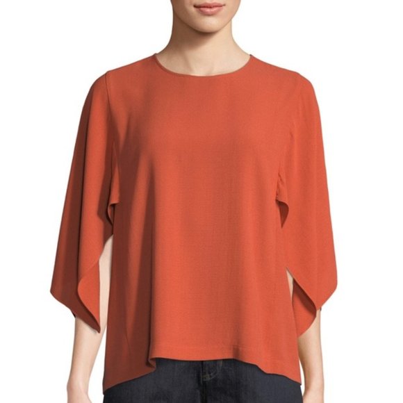 EILEEN FISHER 100% Silk Cape Sleeve Blouse - Picture 12 of 12